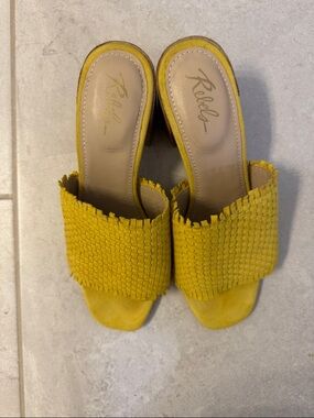 Yellow Suede Woven Slide Mules
